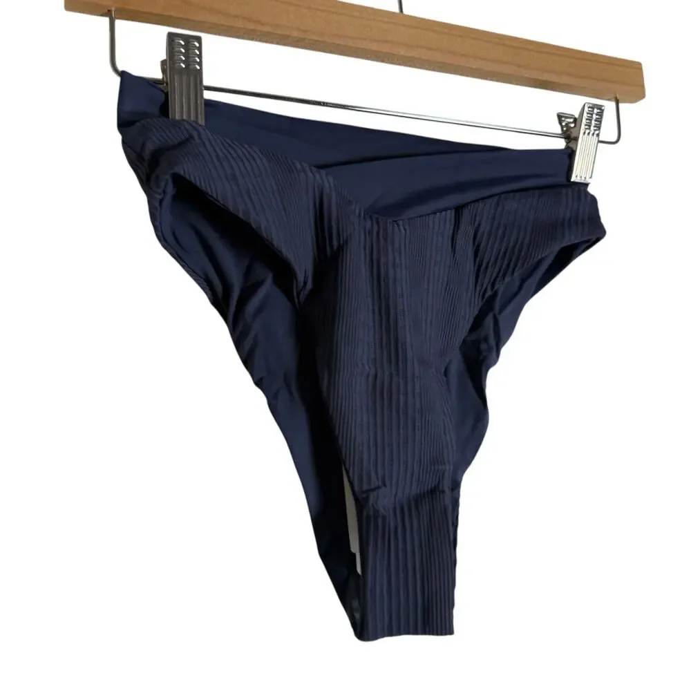 L*Space Court Slate Crossover V Waist Ribbed High Leg Bikini Swim Bottoms S - Picture 5 of 9